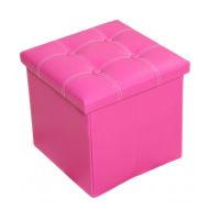 Lovehouse Foldable Storage Ottoman Cube, Pu Leather Tufted Ottoman Footstool Small Folding Footrest Stool Toy Box Storage with lid-Pink