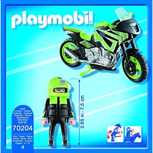 플레이모빌 PLAYMOBIL Motorcycle with Rider Figure Playset