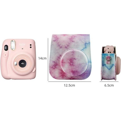  WOGOZAN Instant Camera Case for Fujifilm Instax Mini 11 / 9 / 8 Camera PU Leather Protective (Blue-Pink Watercolor)