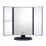 HURRISE Tri-Folded Vanity Makeup Mirror with 22 Touch Adjustment LED Lights 1x/2x/3x Magnification and 180°Rotatable for Bedroom Table Desk (Black)