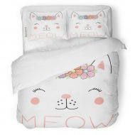 SanChic Duvet Cover Set Funny Cat Girl Face in Flower Chain Decorative Bedding Set with Pillow Case Twin Size