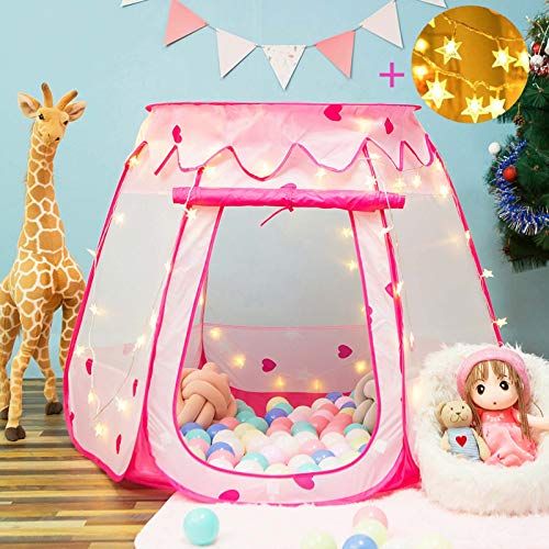  [아마존베스트]Crayline Pop Up Princess Tent with Star Light, Toys for 1&2&3 Year Old Girl Birthday Gift, Ball Pit for Toddlers Girls Toys, Easy to Pop Up and Assemble.