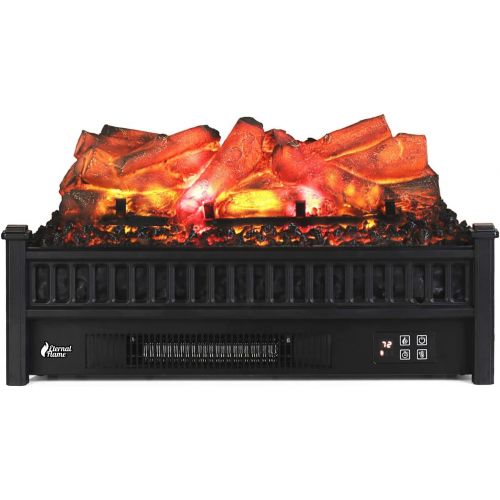  TURBRO Eternal Flame EF23 LG Electric Fireplace Logs, 23 Remote Control Fireplace Insert Log Heater, Realistic Lemonwood Ember Bed, Thermostat, Timer, 1400W Black