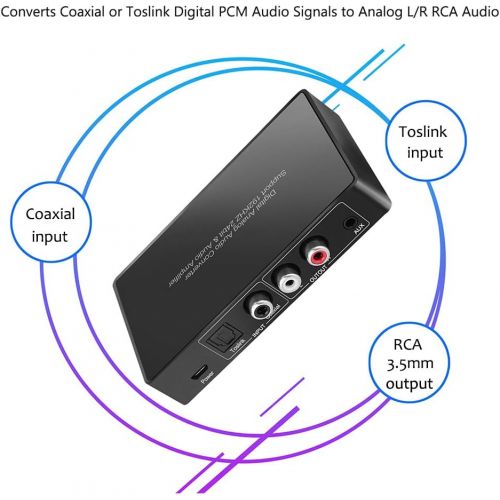  MYPIN Digital to Analog Audio Converter with Remote, 192KHz/24bit Digital Coaxial Toslink to Analog L/R RCA 3.5mm Audio with Both Toslink Cable and Coaxial Cable