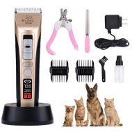 CKOW Pet Grooming Clippers - Pet Hair Clippers Low Noise Dog Grooming Kit Heavy Duty Dog Clippers Rechargeable Dog Trimmer Professional Cat Shaver LCD Screen Pet Electric Clippers for D