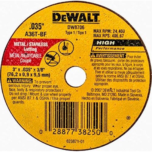  Dewalt DW8706 3 x .035 x 3/8 Fast-Cutting Cut-off Wheels (40)