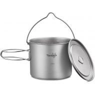 Tentock 1100ml Titanium Pot Portable Hanging Pot Ultralight Camping Kitchen Cookware Pot with Foldable Handle and Lid for Backpacking Hiking Campfire Picnic
