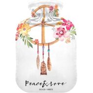 Large Water Bottle Velvet Transparent 2L fashy ice Pack for Menstrual Cramps, Neck and Shoulder Pain Relief Colorful Peace Flower Symbol Watercolor