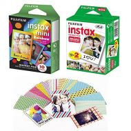 Fujifilm Instax Mini Film Rainbow Border - 2 Packs - with Bonus 20 Decorative Skin Stick-on Stickers Design Kit - 20 Shots Total