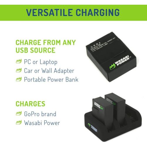  Wasabi Power Battery (2-Pack, 1200mAh) and Triple USB Charger for GoPro HERO3, HERO3+