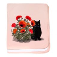 CafePress - Black Cat with Poppies - Baby Blanket, Super Soft Newborn Swaddle