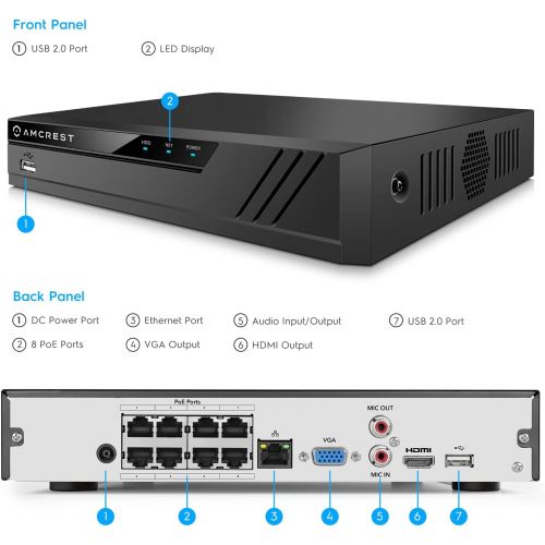 [아마존베스트]Amcrest 4K 8CH POE NVR (1080p/3MP/4MP/5MP/6MP/8MP/4K) Network Video Recorder - Supports up to 8 x 8MP/4K IP Cameras, 8-Channel Power Over Ethernet, Pre-Installed 2TB Hard Drive (NV