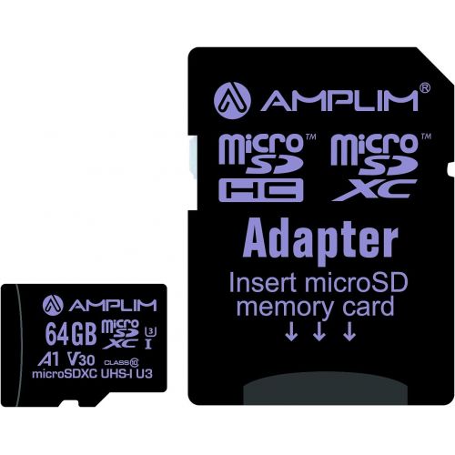  Amplim 64GB Micro SD Card, Extreme High Speed MicroSD Memory Plus Adapter, MicroSDXC SDXC U3 Class 10 V30 UHS-I TF Nintendo-Switch, Go Pro Hero, Surface, Phone Galaxy, Camera Secur