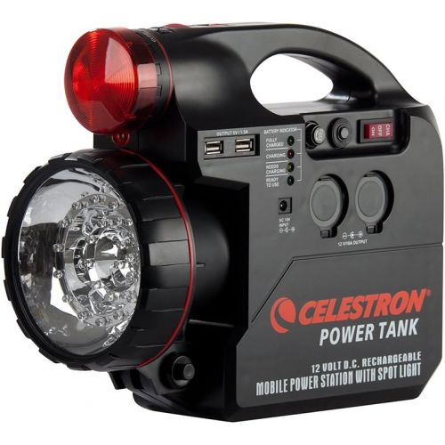 셀레스트론 Celestron - PowerTank Telescope Battery - 12V Portable Power Supply for Computerized Telescopes - 7-amp hour/84 Wh - Red/White LED Flashlight & Car Battery Adapter for All Nexstar