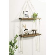 TIMEYARD Decorative Wall Hanging Shelf, 3 Tier Distressed Wood Jute Rope Floating Shelves, Rustic Home Wall Decor