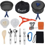 Bisgear 17Pcs Camping Cookware Stove Carabiner Canister Stand Tripod Folding Spork Set Outdoor Camping Hiking Backpacking Non-Stick Cooking Picnic Knife Spoon