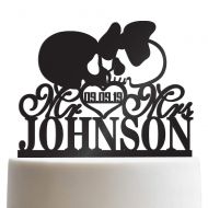 Sugar Yeti Mr Mrs Skull Personalized Wedding Cake Topper Customized Last Name Halloween Wedding | Solid Color Cake Toppers
