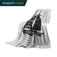 Custom&blanket Nautical Wearable Blanket,Hand Drawn Boat on Wavy Ocean Say Yes to New Adventures Monochrome Design Microfiber All Season Blanket for Bed or Couch Multicolor,60 Wx80 L Black and Wh