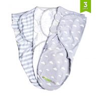 Ziggy Baby Swaddle Blanket Adjustable Infant Baby Wrap Set 3 Pack Grey Cloud Stripe, Stars