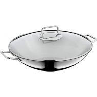 WMF Macao Induction Wok 2-Piece Wok Pan 36 cm with Glass Lid Wok for Induction Cookers Polished Cromargan Stainless Steel Uncoated