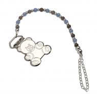 Precious Pieces Sterling Silver Teddy Bear Binky or Pacifier Clip in Blue and Chocolate Brown (Clip is base metal)