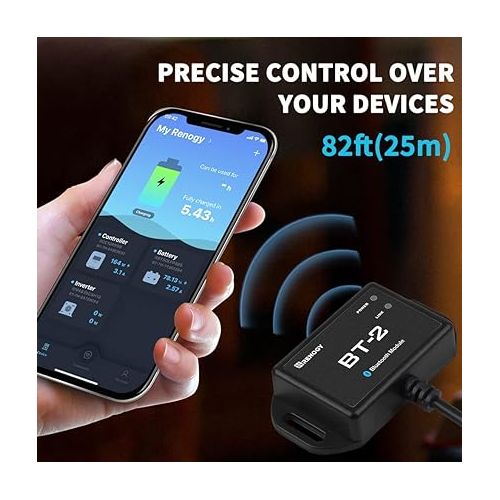  Renogy BT-2 Bluetooth Module RJ45 Communication Port Wirelessly Monitor Real-time Insight Precise Control, Compatible Solar Charge Controllers, Battery Charger, Inverter, BT-2 RS485