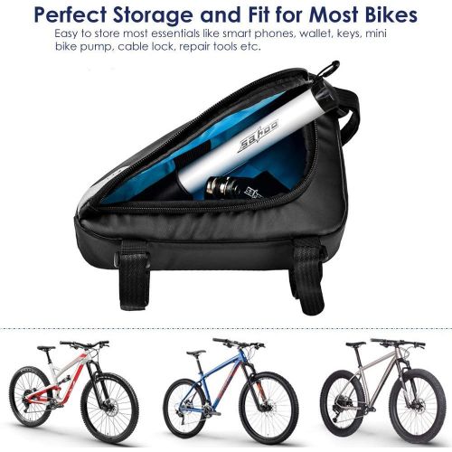  WOTOW Bike Storage Frame Bag, Bicycle Front Tube Triangle Water Resistant Cycling Pack Strap On Saddle Pouch Bike Accessories Tool accessible Storage Bag for Road Mountain Cycling