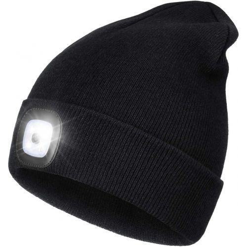  YunTuo LED Beanie Hat with Light,Unisex USB Rechargeable Hands Free 4 LED Headlamp Cap Winter Knitted Night Lighted Hat Flashlight Women Men Gifts for Dad Him Husband