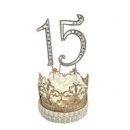 Onlinepartycenter Rhinestone Number 15 Quinceanera Sweet 15 Princess Crown Cake Topper Decoration 9 H