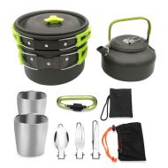Tuuertge Camping Cookware Set Backpacking Gear & Hiking Outdoors Cooking Equipment Aluminium Compact Camping Cookware Mess Kit Pot Pan Kettle Cups Spork Hook Cooking Equipment Collapsible P