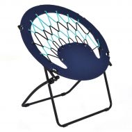 Timber LHONE Netted Folding Round Bunjo Bungee Chair Outdoor Camping Hiking Garden Portable Steel Bungee Dish Chairs (Blue)