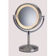 Jerdon 8-1/2 Brushed Nickel Finish Halo Lighted Pedestal Makeup Mirror