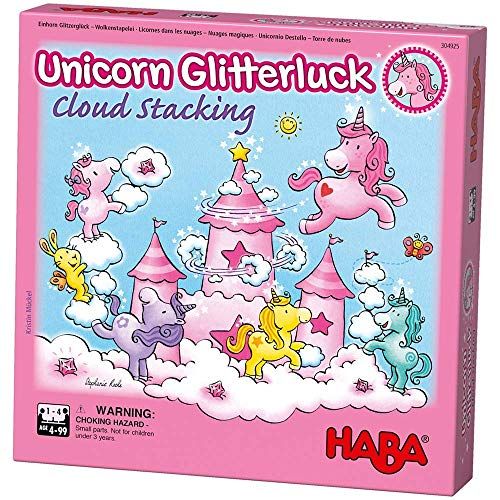  [아마존베스트]HABA Unicorn Glitterluck Cloud Stacking - A Cooperative Roll & Move Dexterity Game for Ages 4 and Up (Made in Germany)