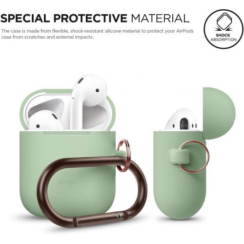  elago Silicone Case with Keychain Compatible with Apple AirPods Case 1 & 2, Front LED Visible, Supports Wireless Charging, Protective Silicone [Pastel Green]