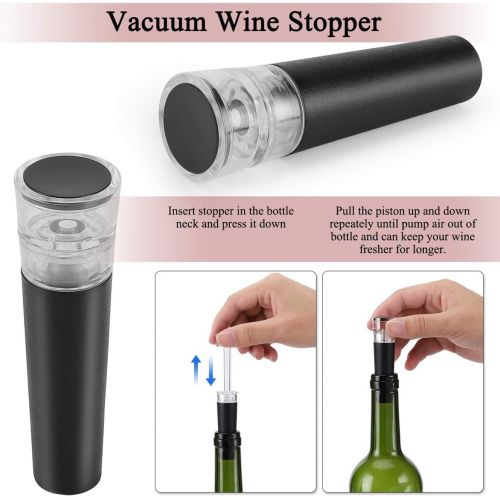  [아마존베스트]N / A Electric Wine Opener, Automatic Corkscrew Wine Opener with Foil Cutter, Wine Stopper, Wine Pourer and Base, Perfect Wine Gift Kit (Black)