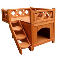 Suines (US Shipping) Pet Wooden Cat House Living House Kennel with Balcony Cat Houses for Indoor Cats Scratching