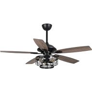 Parrot Uncle Ceiling Fans with Lights Farmhouse Black Ceiling Fan with Remote Control, 52 Inch