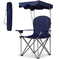 ALPHA GYMAX Canopy Chair, Portable Folding Beach Chair Picnic Chair with Canopy Two Cup Holders and Carry Bag, for Outdoor Beach Camp Park Patio