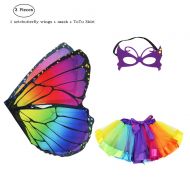 Rainbow Kids Butterfly Wings Costume for Girls Mask Tutu Halloween Dress Up Party (Multicolor)