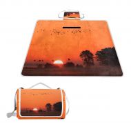 FunnyCustom Picnic Blanket Nature Sunset Birds Romance Love Outdoor Blanket Portable Moisture Proof Picnic Mat for Beach Camping