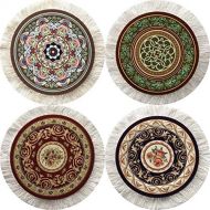 Inusitus Set of 4 Round Coasters - Rug Table Drink Holders - Oriental Design Fabric Elegant Carpets (Set-2)