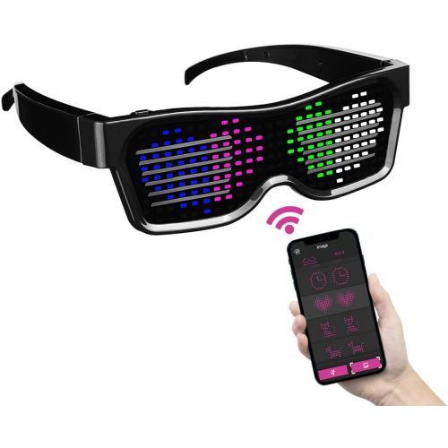  [아마존베스트]ACALEPH Customizable LED Light Up Glasses with Bluetooth for Parties,Festivals,Flashing Display DIY Text Messages,Animation,Control by APP,USB Rechargeable,Surppot Multiple Languag
