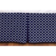 TILLYOU Navy Tailored Crib Bed Skirt Crib Dust Ruffle Cotton 15 inches long Quatrefoil design