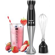 COMFEE Immersion Hand Blender, Brushed Stainless Steel, 2-Speed, Multipurpose Stick Blender with 200 Watts, 600ml Mixing Beaker and Whisk, Perfect for Baby Food, Smoothies, Sauces