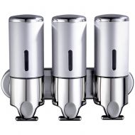 KEOA Wall Mounted Shampoo & Soap Dispenser, Chrome Plating Stainless Steel Manual Shower Liquid Dispenser with 3x500ml Refillable Bottles for Hotel Bathrooms