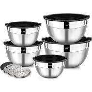 Wildone Salad Bowl Set of 5, Stainless Steel Bowl with Airtight Lid, Size 4.5 L, 2.7 L, 1.6 L, 1.1 L, 0.7 L, Mixing Bowl Set for the Kitchen, Non-Slip and Stackable