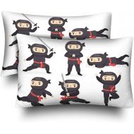 InterestPrint Pillow Covers Case Standard Size 20x30 Set of 2 for Bedding Decor, Ninja Warrior in Different Poses Rectangle Pillow Protector Pillowcase One Side No Zipper