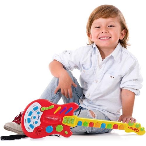  [아마존베스트]Dimple Kids Handheld Musical Electronic Toy Guitar for Children Plays Music, Rock, Drum & Electric Sounds Best Toy & Gift for Girls & Boys (Red)