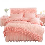 Utopia Lotus Karen Rose Princess Bed Sets Multi Layers Ruffles with Lace Girls Bedding Set Romantic Korean Style Bed Cover Set for Girls (1Duvet Cover, 1Bedskirt, 2Pillowcases)
