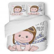 SanChic Duvet Cover Set Cute Cartoon Baby Boy in Pilot Hat Decorative Bedding Set with 2 Pillow Cases Full/Queen Size